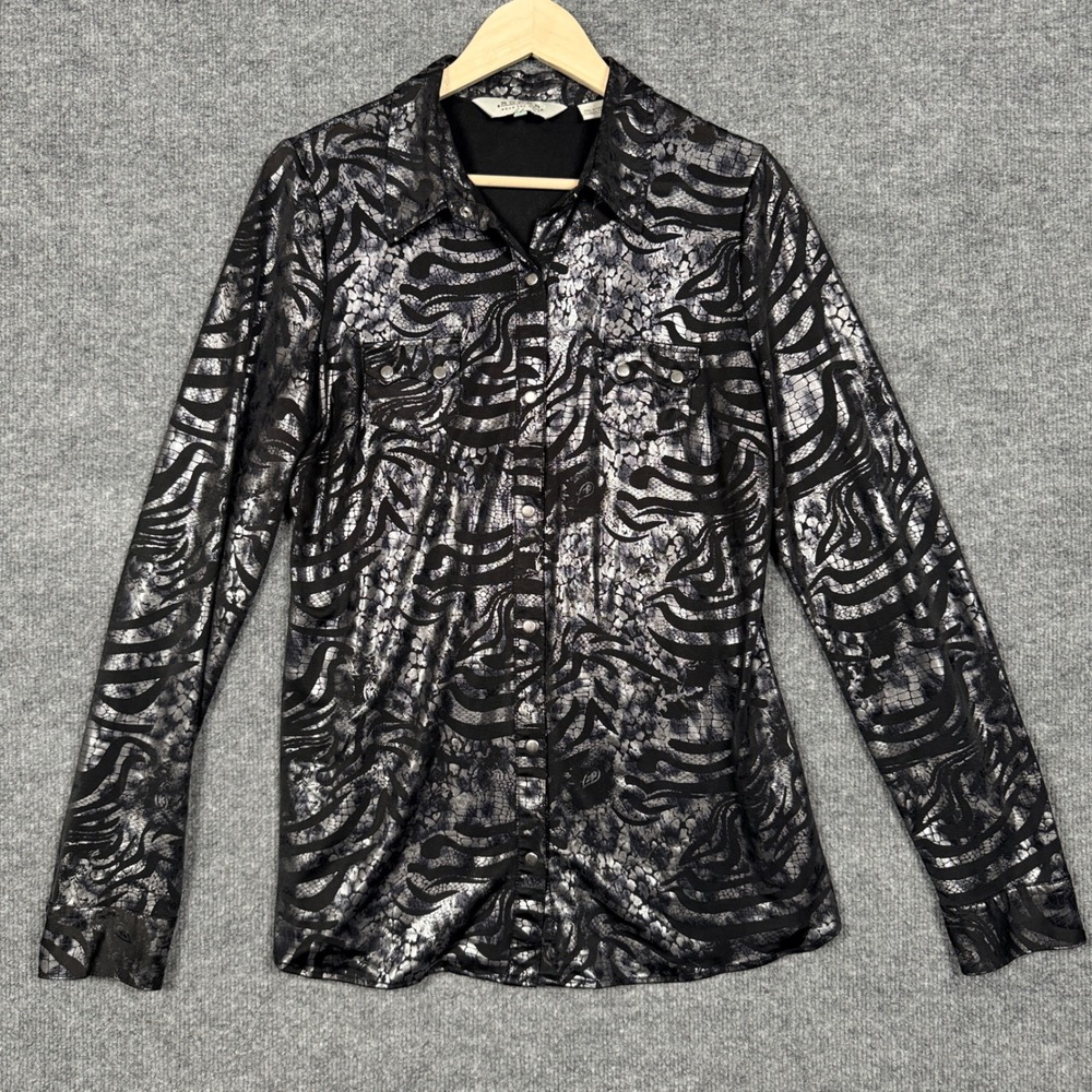 Roper Wear The West Size Large Shacket Shirt Black Button Up Abstract Animal